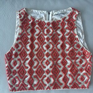 Alice + Olivia orange white beaded embellished crop top